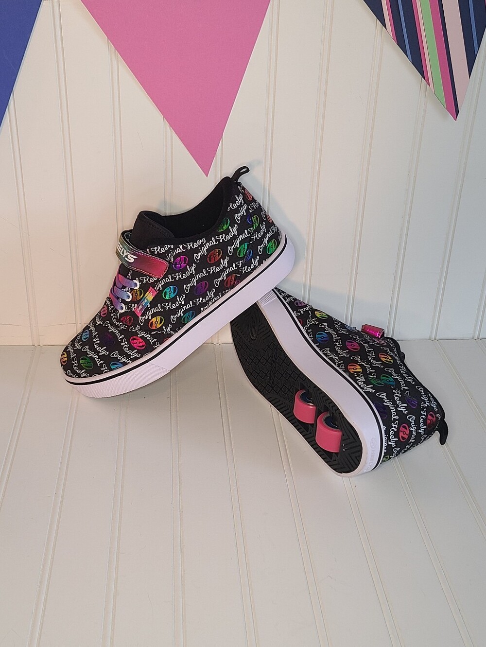 Heelys Pro 20 X2 Blk White Rainbow Original Logo Big Kid Size 6 Women Sz 7 EU 38